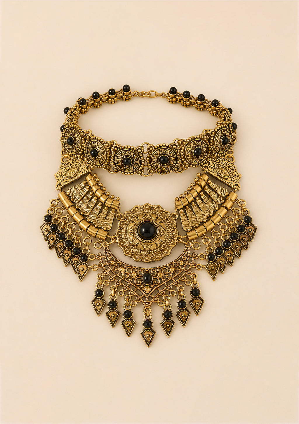 Bohemian Statement Necklace with Black Accents