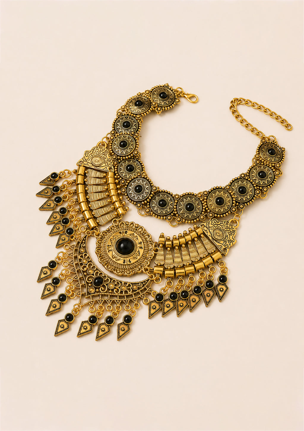 Bohemian Statement Necklace with Black Accents