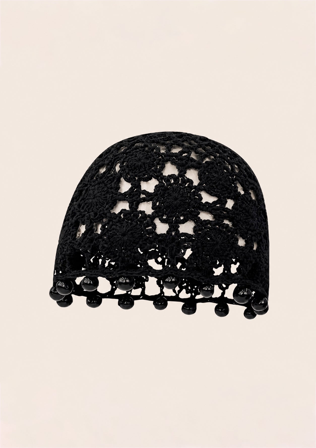 Black Crochet Beaded Boho Cap