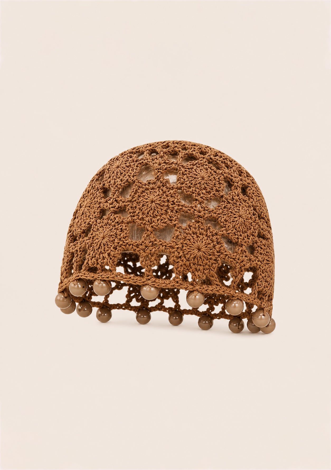 Beige Crochet Beaded Boho Cap