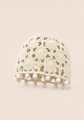 White Crochet Beaded Boho Cap