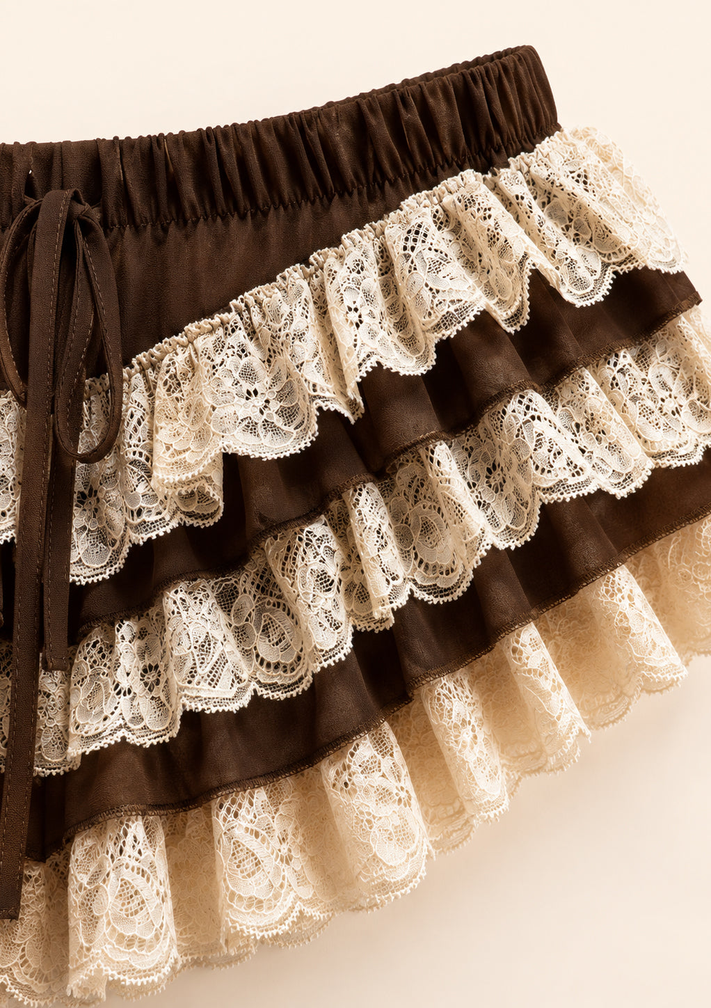 Mocha Lace Ruffle Shorts