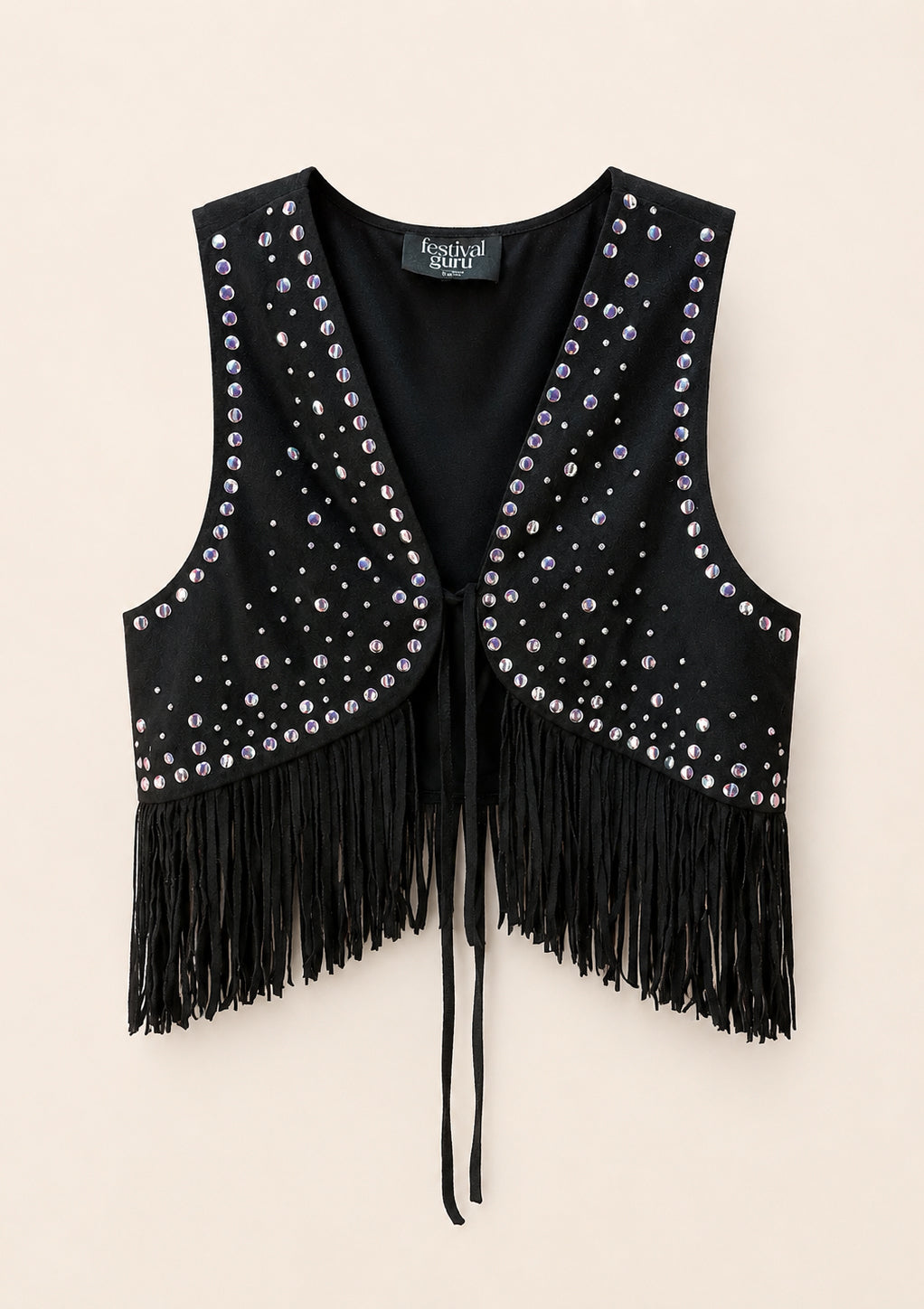 Fringed Vest with Rhinestone Embellishments