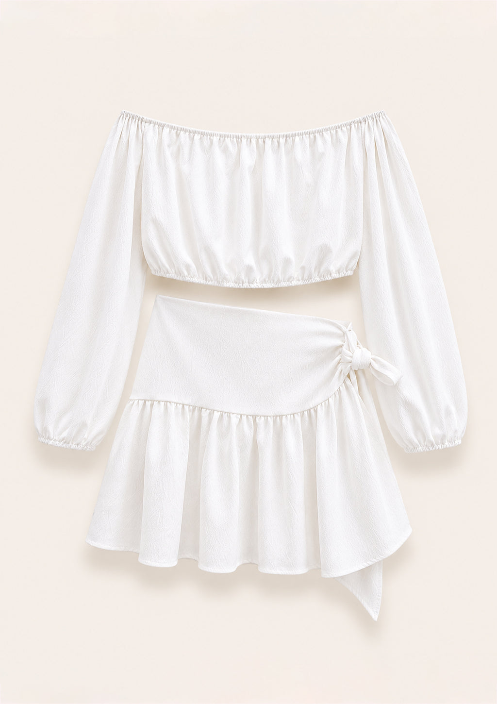 White Off-Shoulder Top & Asymmetric Skirt Set