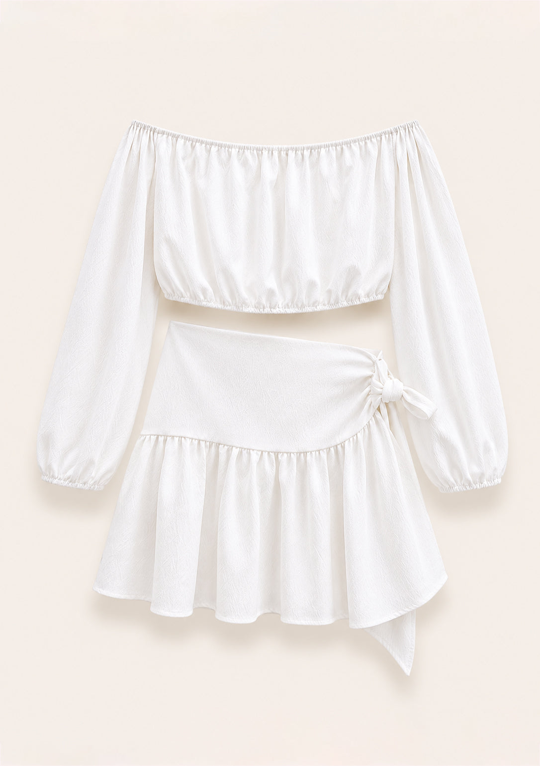 White Off-Shoulder Top & Asymmetric Skirt Set