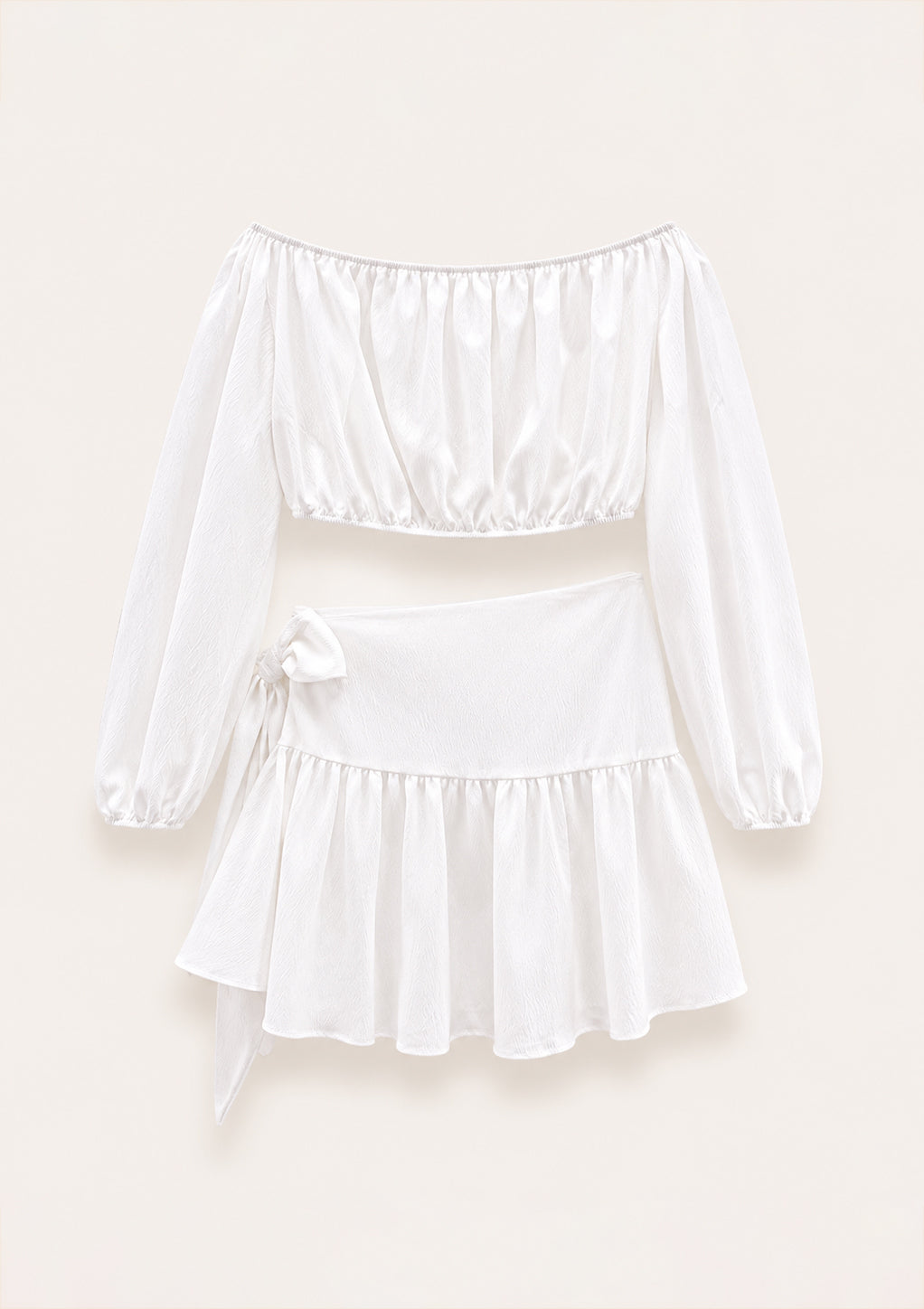 White Off-Shoulder Top & Asymmetric Skirt Set