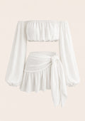 White Off-Shoulder Top & Asymmetric Skirt Set