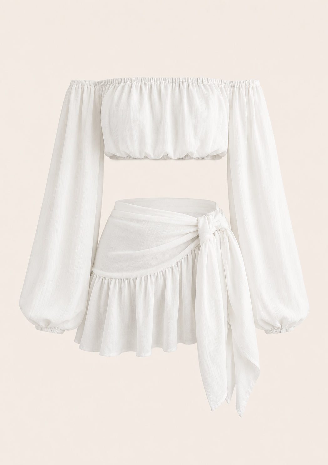 White Off-Shoulder Top & Asymmetric Skirt Set