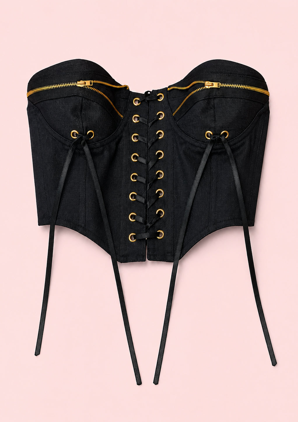 Black Corset with Gold Zippers Kalla Clothing
