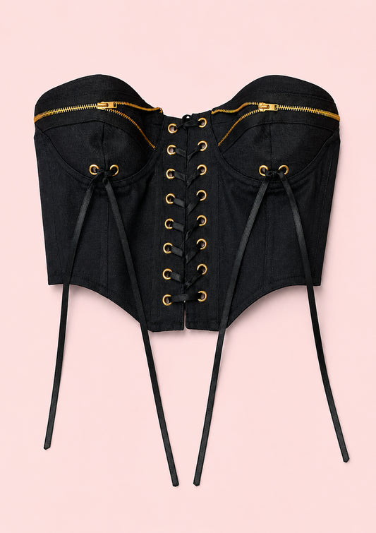 Black Corset with Gold Zippers