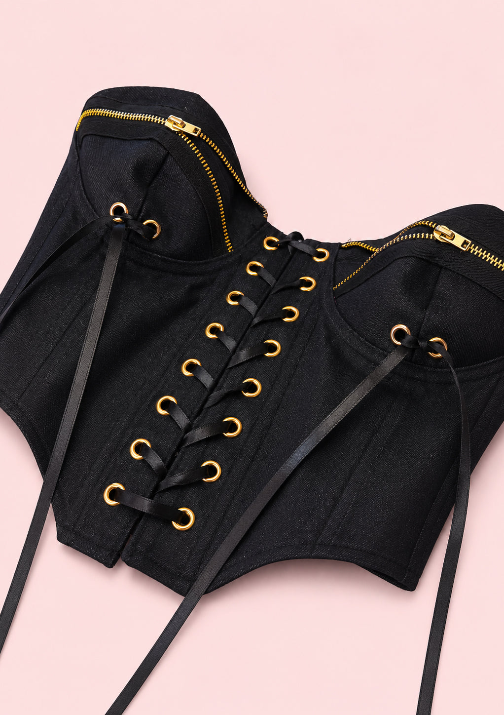 Black Corset with Gold Zippers Kalla Clothing