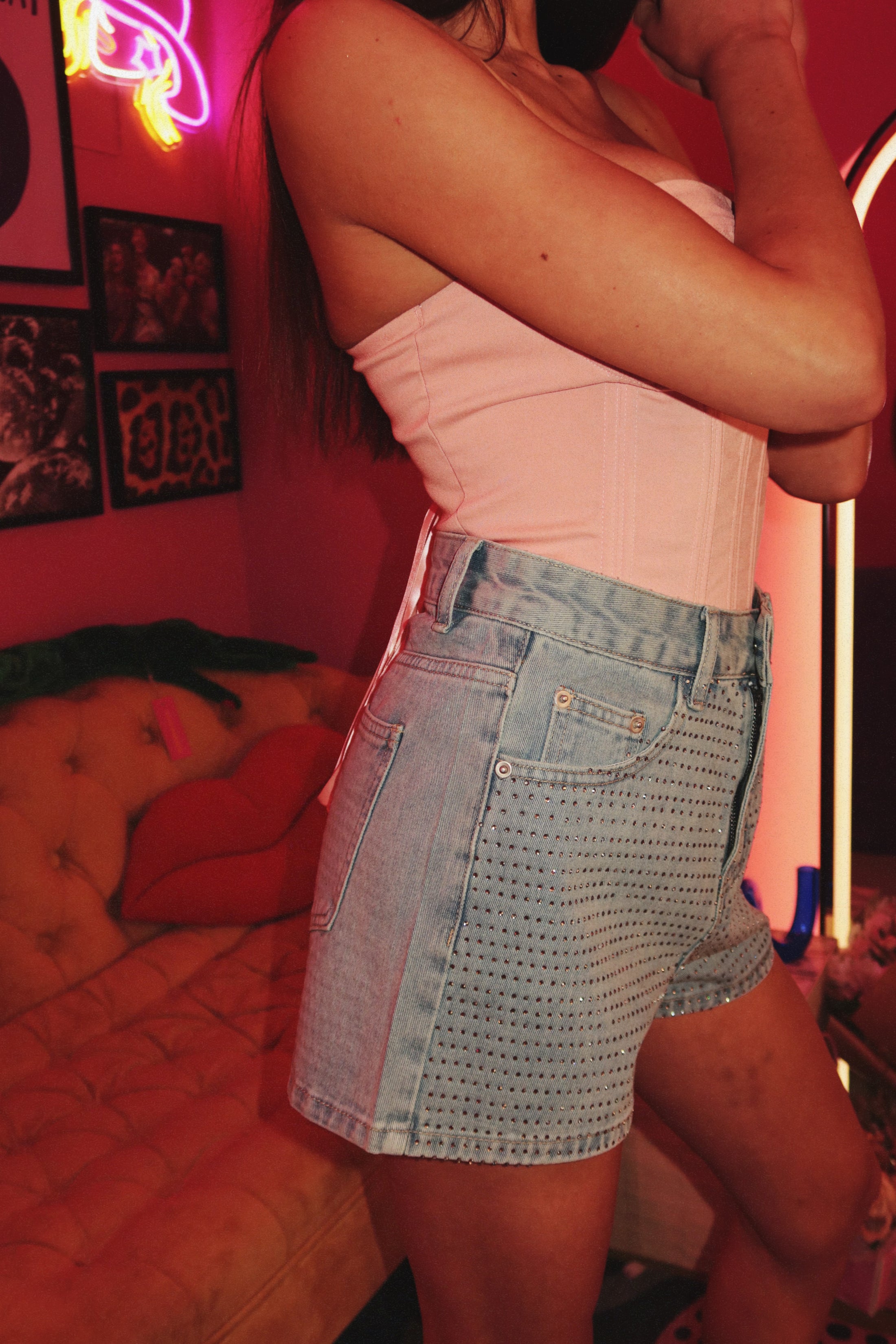 Starlit High‑Waist Denim Shorts
