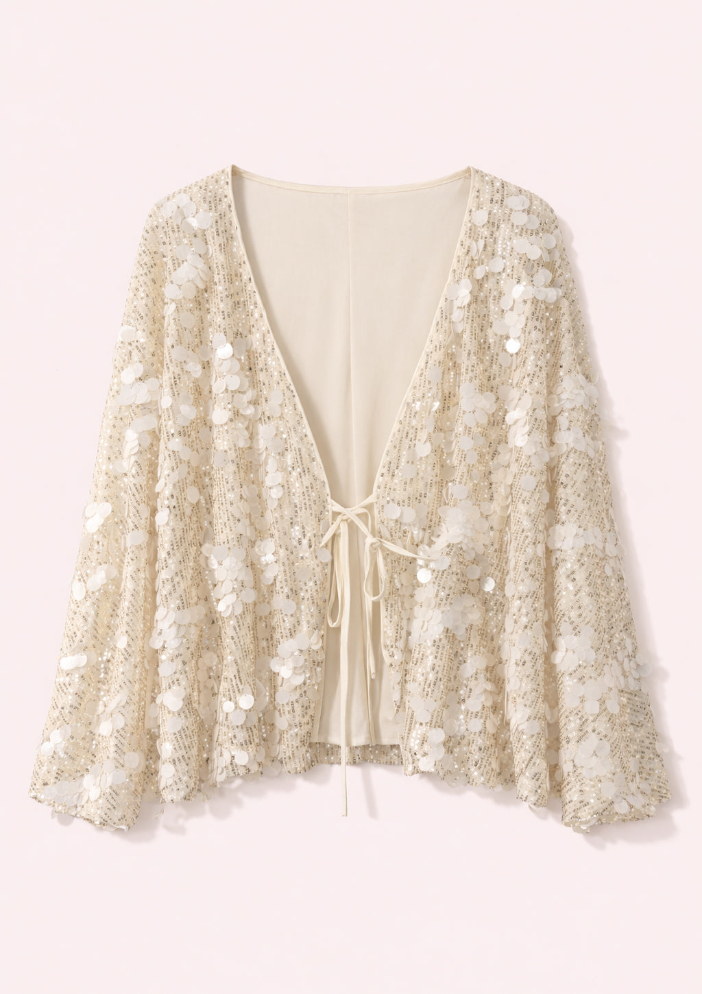 Beige sequin cardigan on a white background