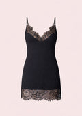 Black Ribbed Mini Dress with Lace Trim – Fitted Strappy Night Out Dress