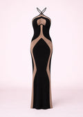 Black and beige evening gown on a white background