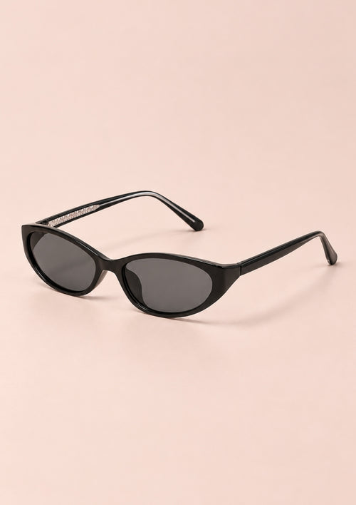 Black cat-eye sunglasses with slim frame and gradient lenses