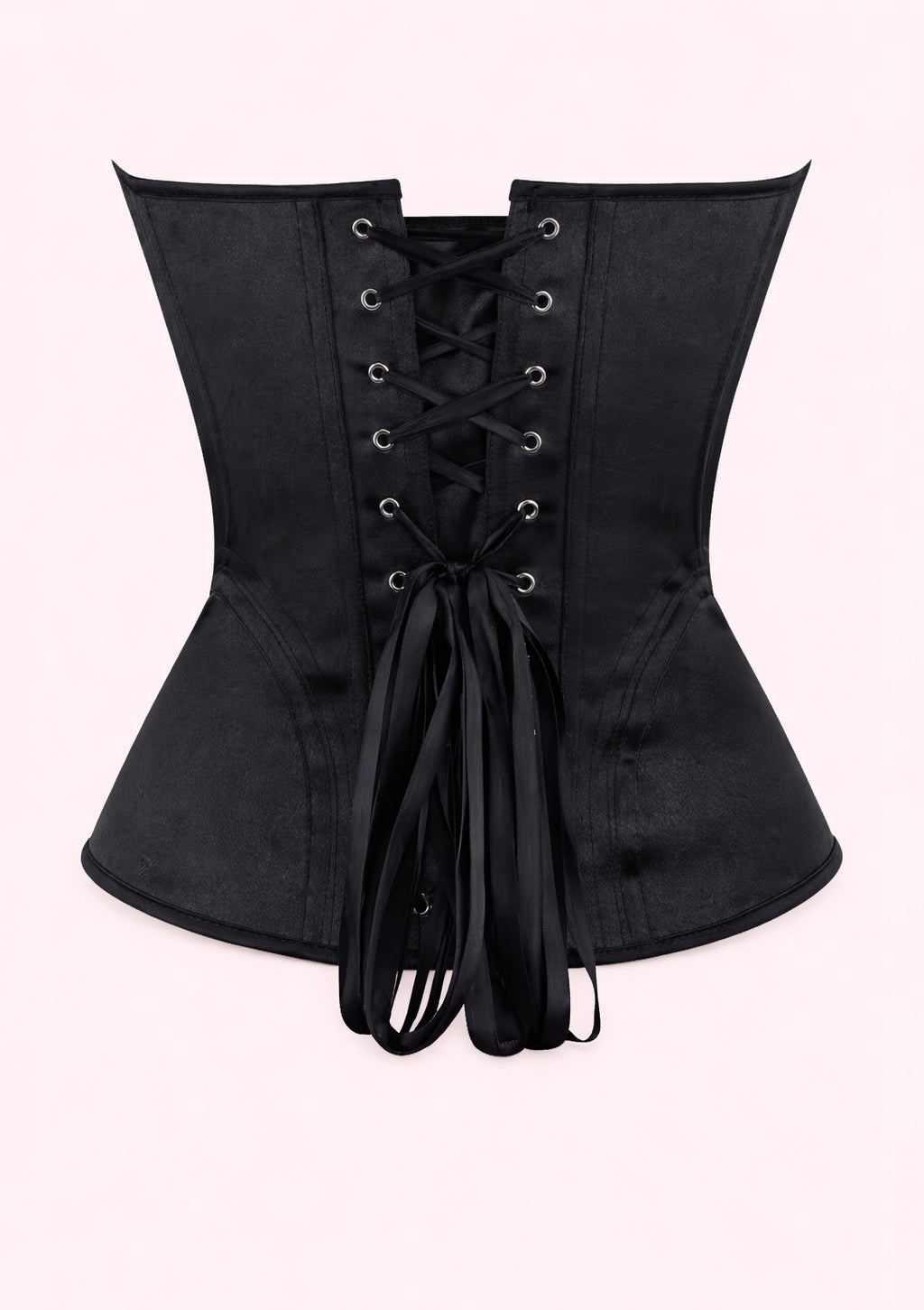 Black corset with lace-up front on a white background