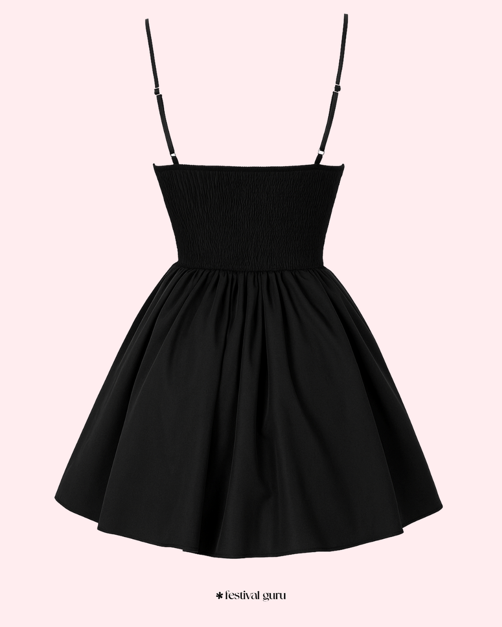 Black dress with button details on a white background