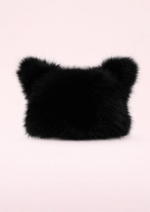 Black fur cat ear hat on a white background