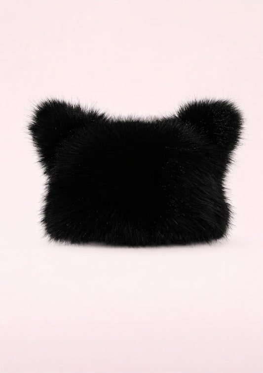 Black fur cat ear hat on a white background