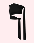 Заредете изображението в програмата за преглед на галерия, Black one-shoulder top with a long tie on a light pink background
