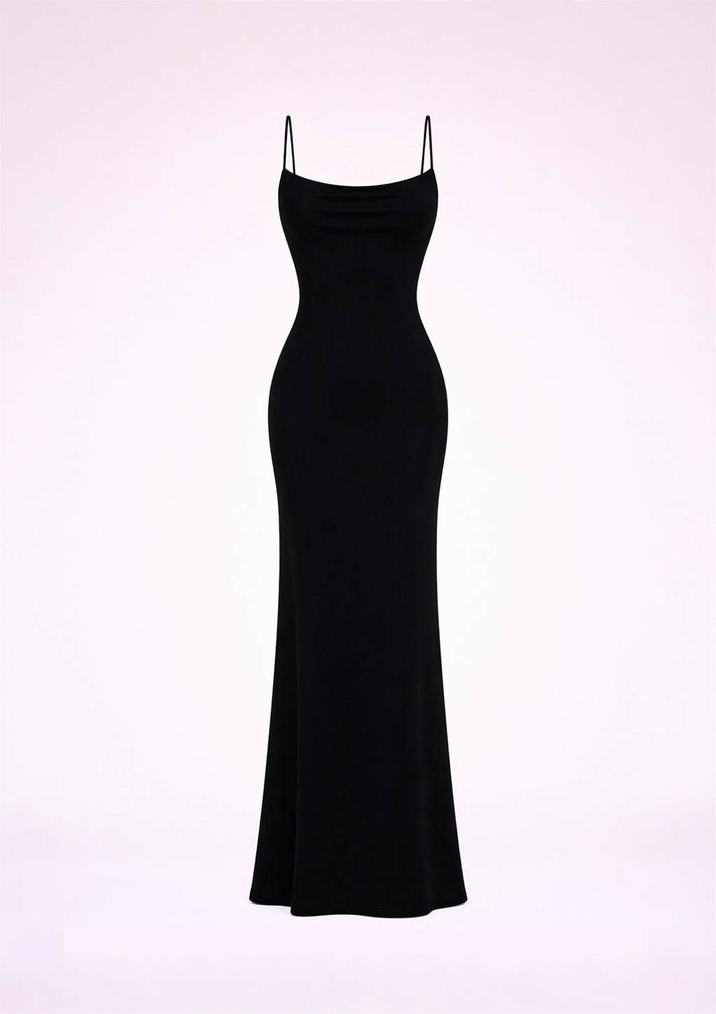 Black slip dress on a white background