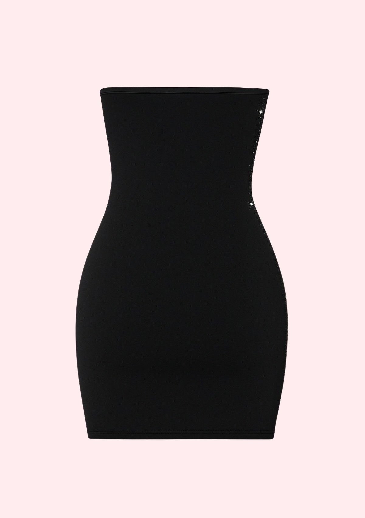 Black dress on a light pink background