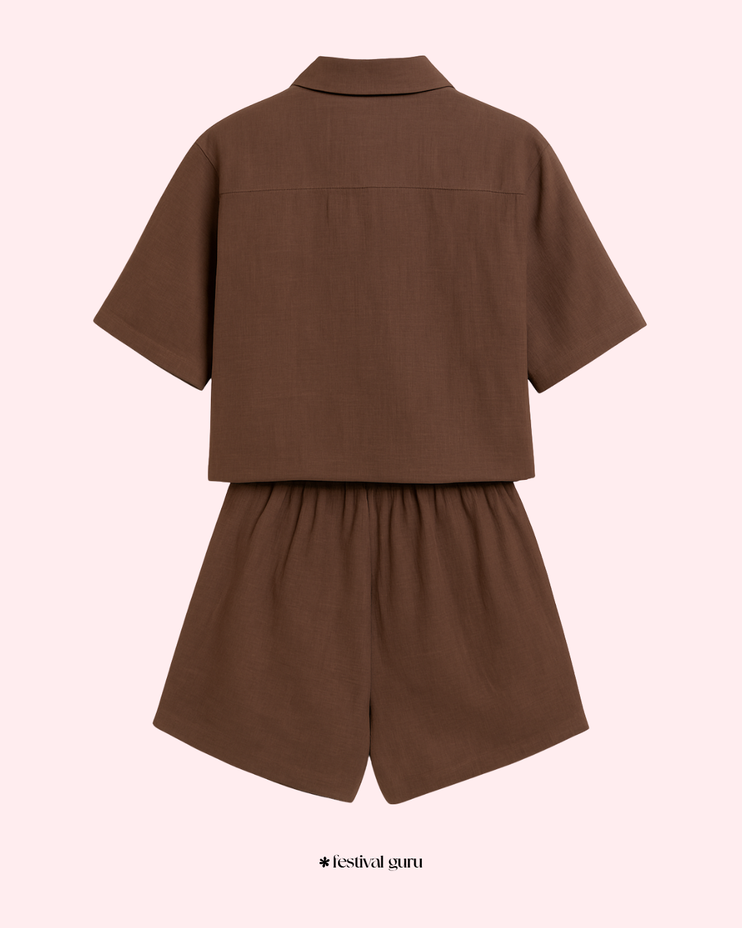 Brown shirt and shorts set on a white background