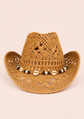 Crochet Cowboy Hat with Shell & Bead Detail