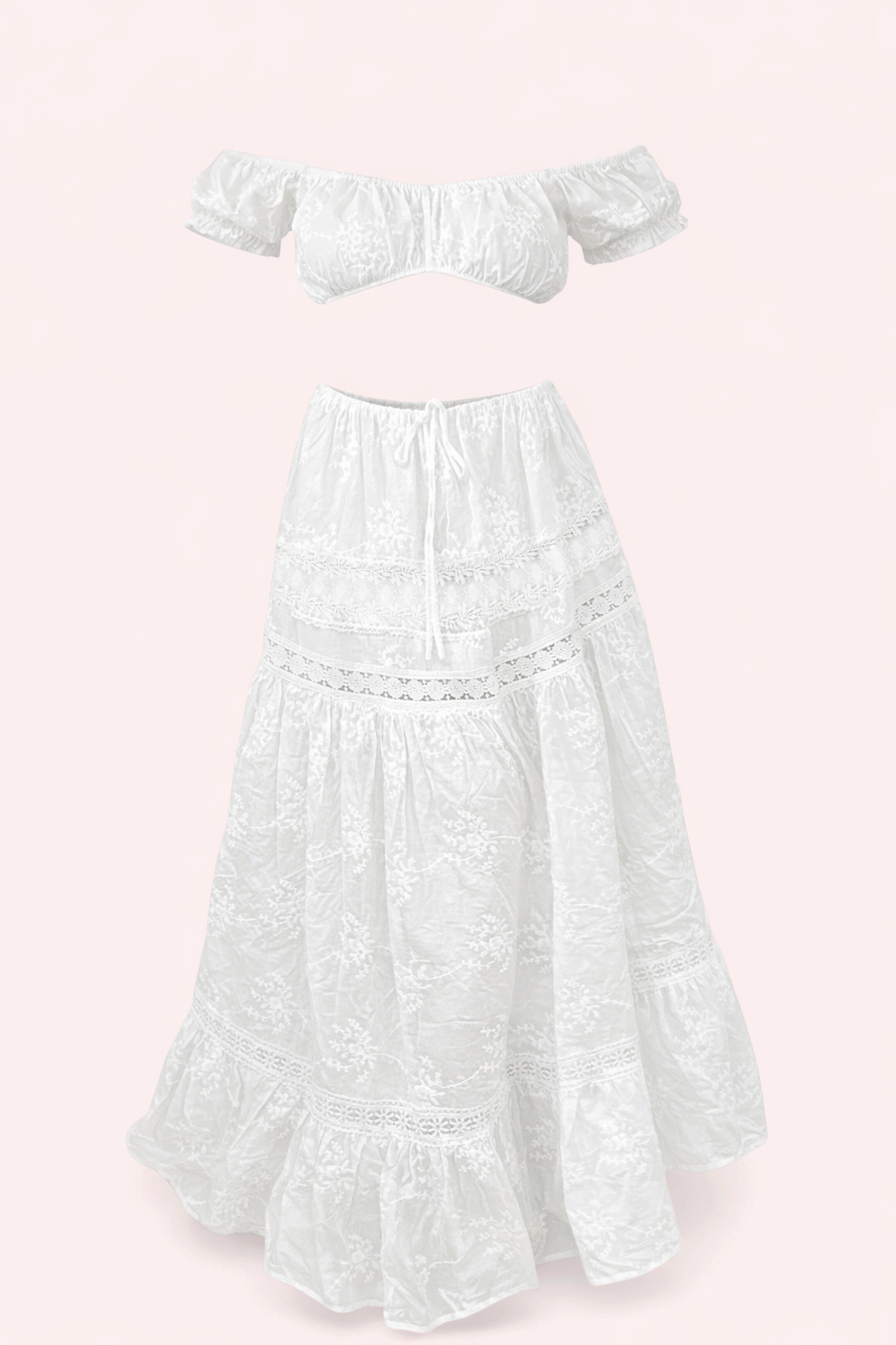 White Embroidered Two-Piece Set