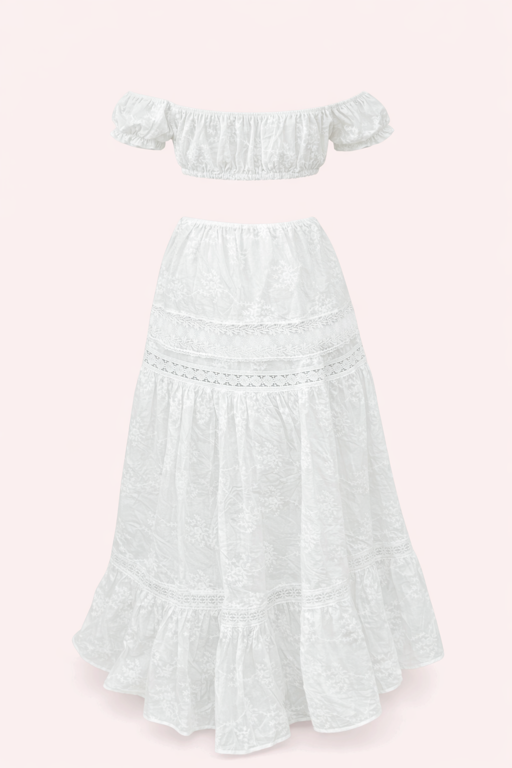 White Embroidered Two-Piece Set
