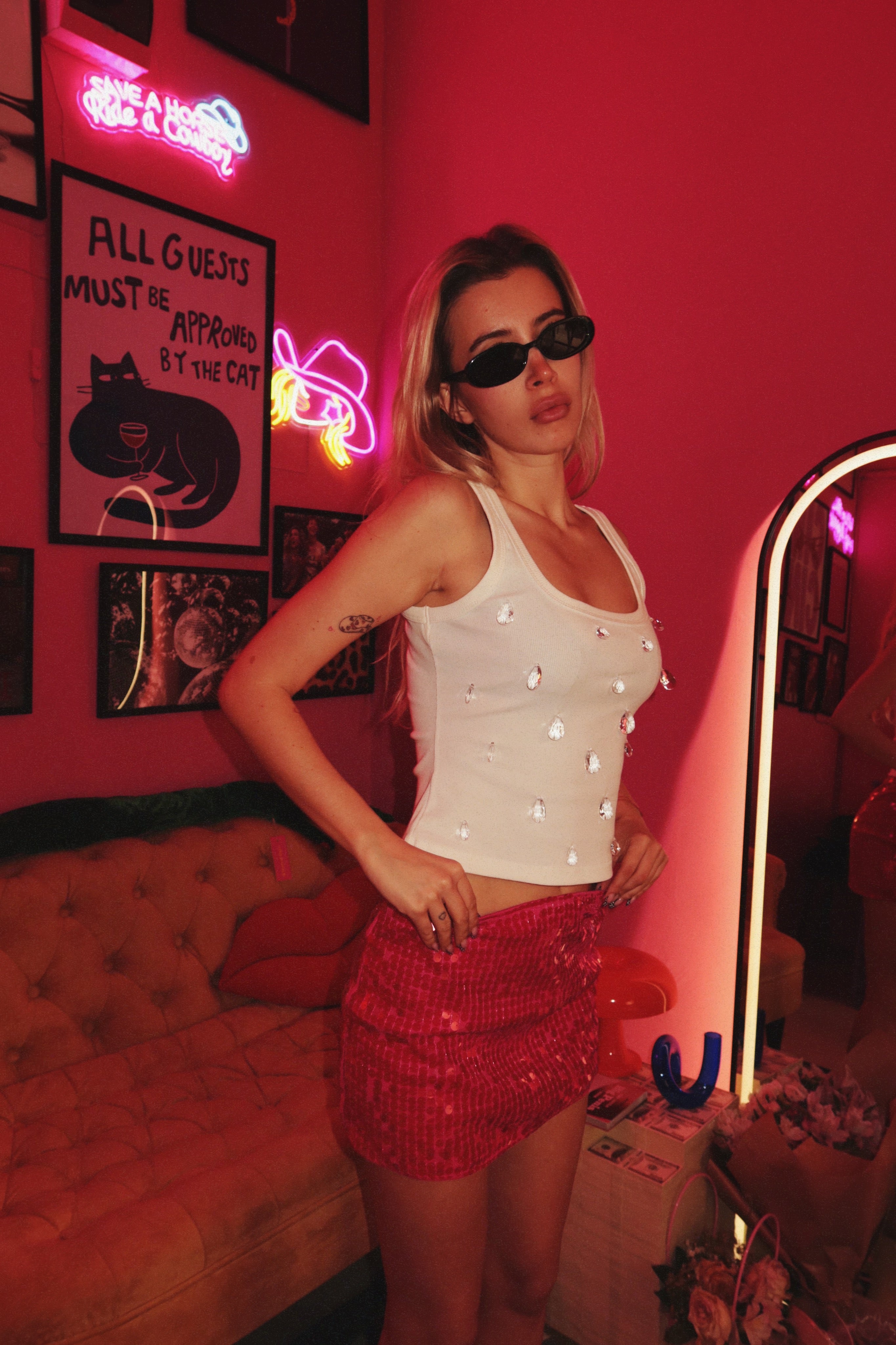 Hot Pink Sequin Mini Skirt