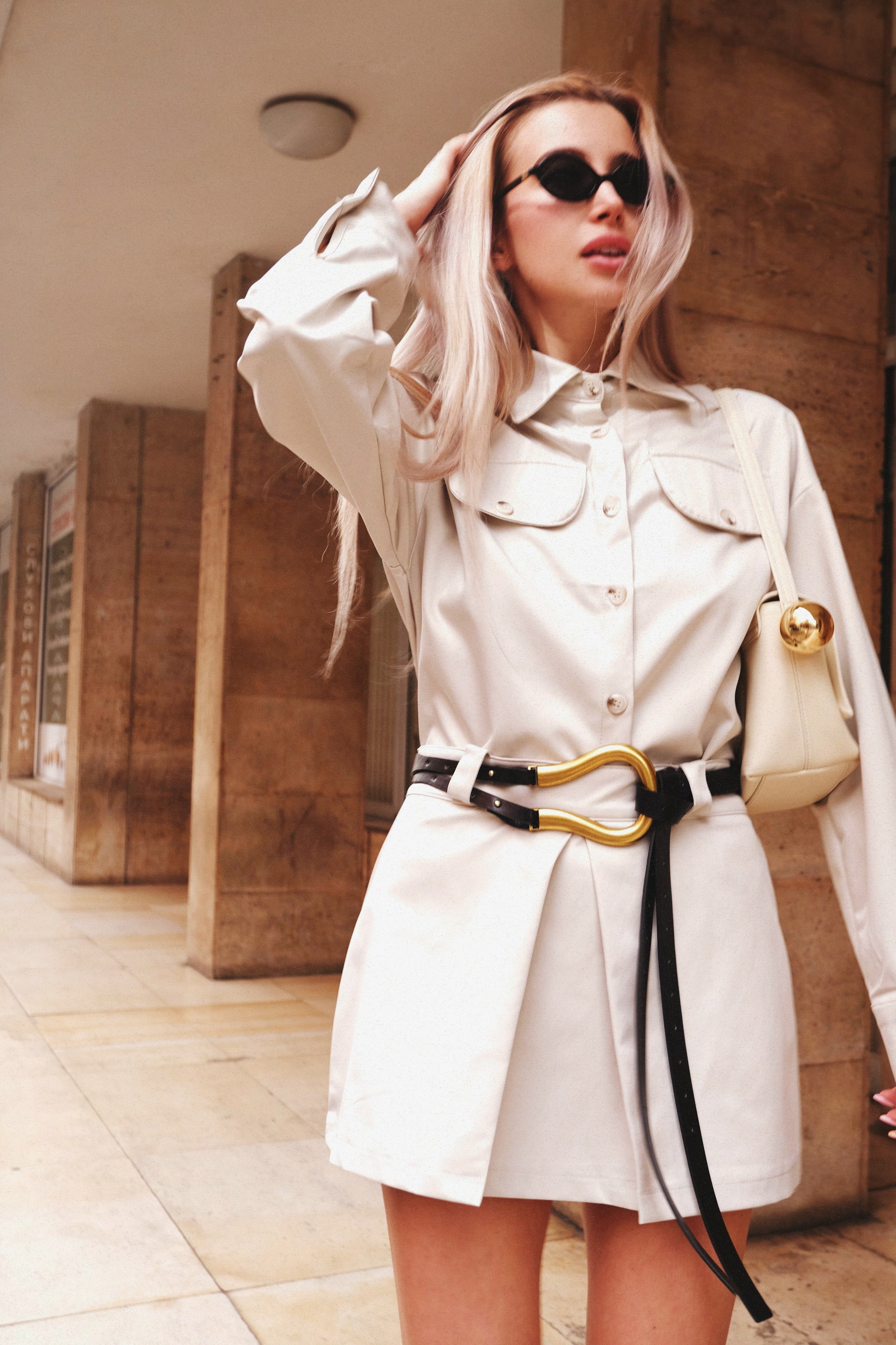 Beige shirt and skirt set