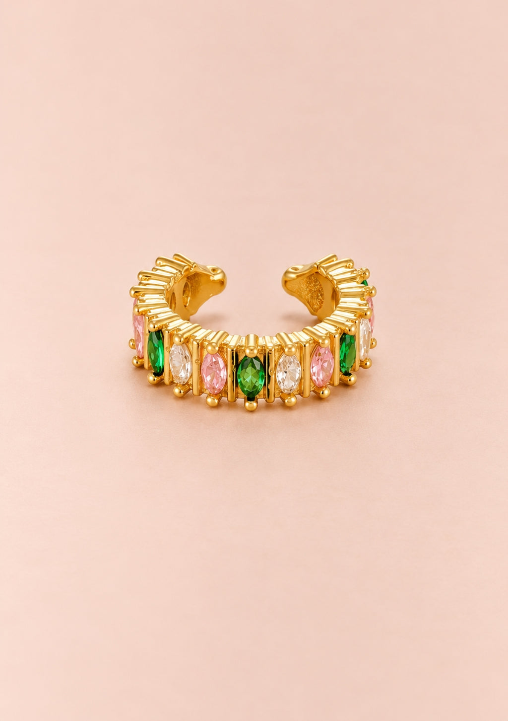 A pair of statement dangle earrings featuring layered sheer golden-yellow organza flowers, small white faux pearls, and gold-toned metallic beads, displayed on a solid pale pink background.