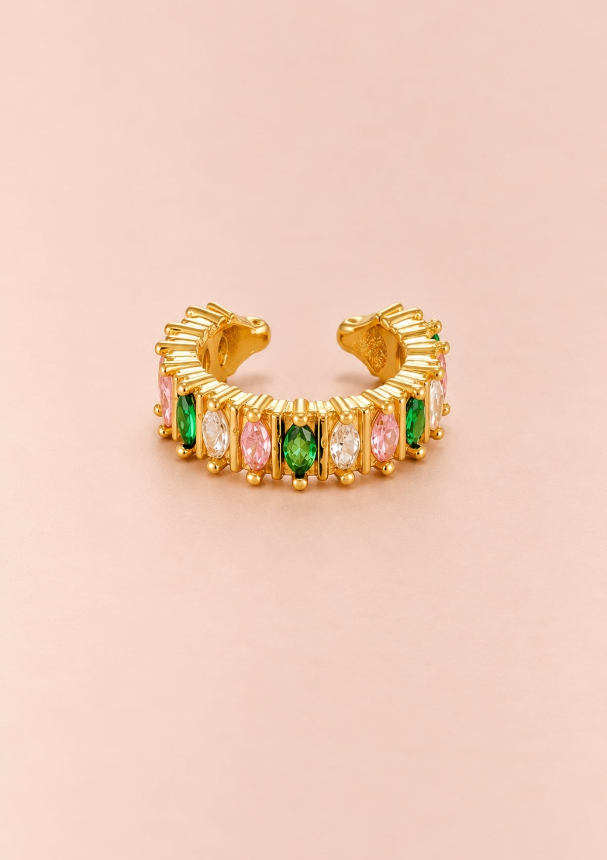 A pair of statement dangle earrings featuring layered sheer golden-yellow organza flowers, small white faux pearls, and gold-toned metallic beads, displayed on a solid pale pink background.