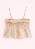 Заредете изображението в програмата за преглед на галерия, Gold sequin top with thin straps on a light pink background
