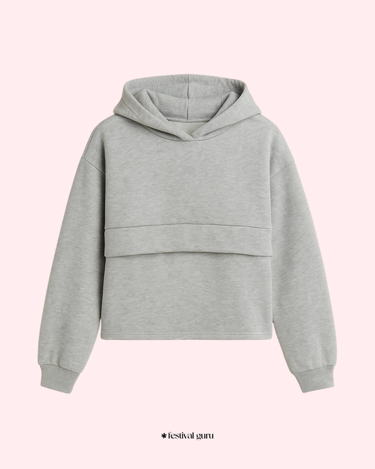 Gray hoodie on a light pink background