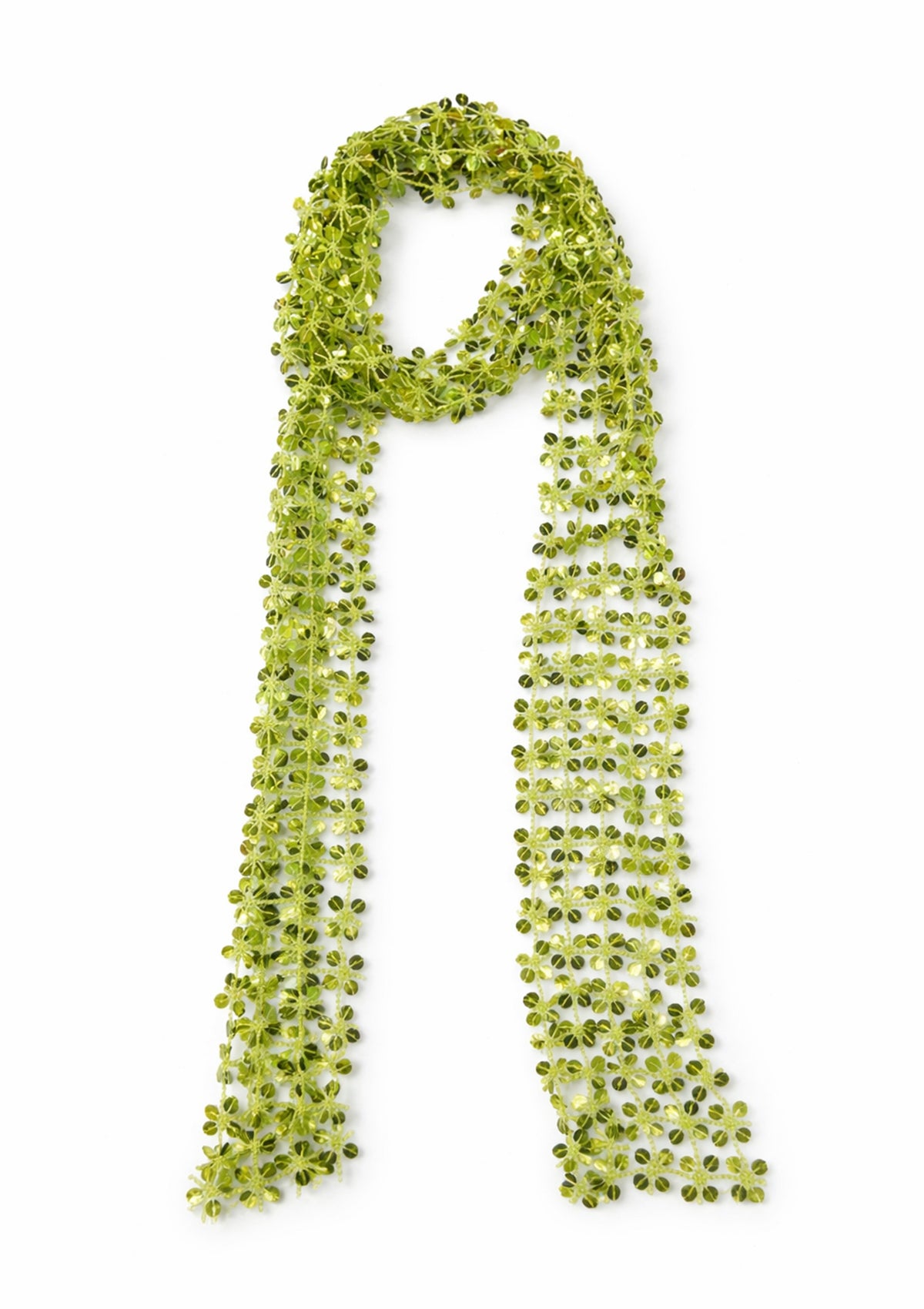 Green beaded scarf on a white background