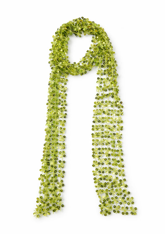 Green beaded scarf on a white background