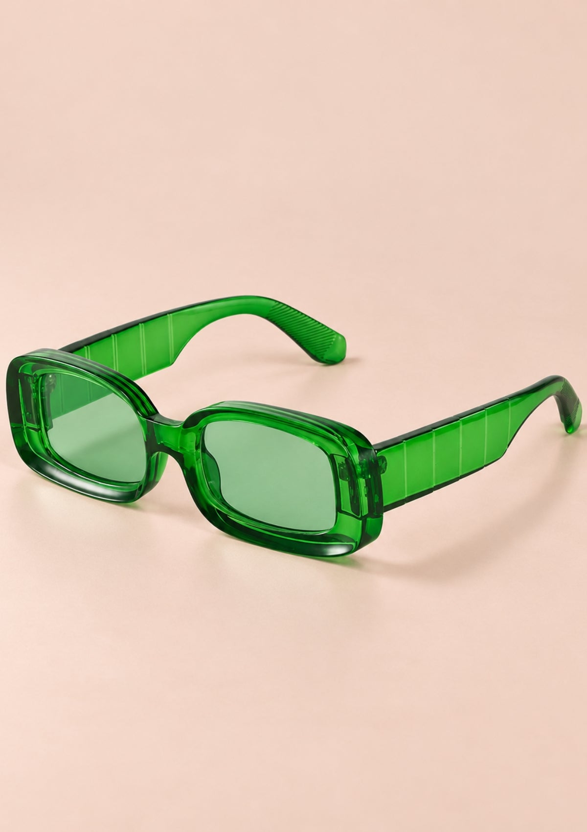 Green retro rectangular sunglasses with UV400 protection