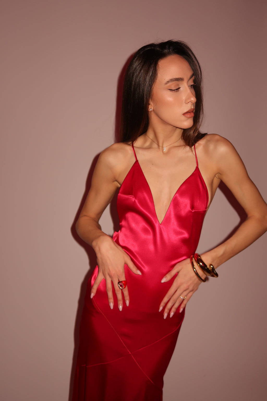 Red Satin Backless Dress