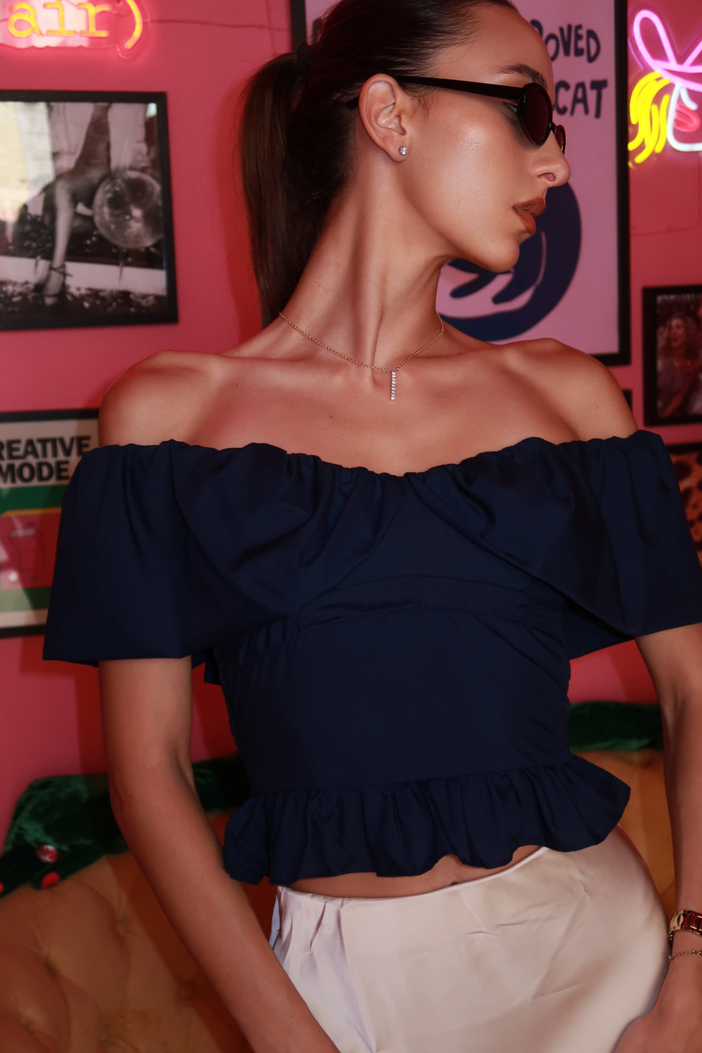 Flirt Alert Top in Navy