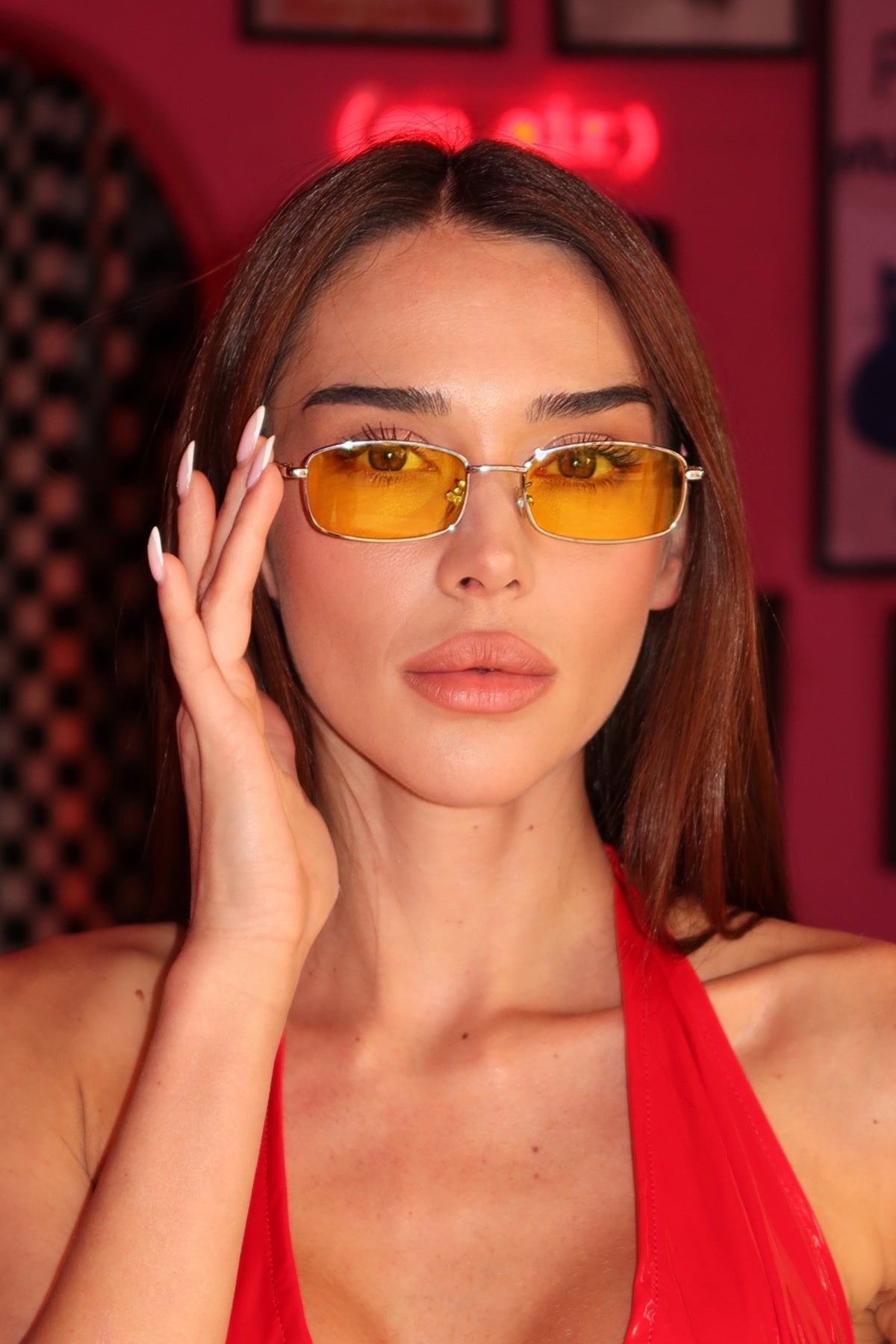 Silver Metal Sunglasses with Yellow Lenses