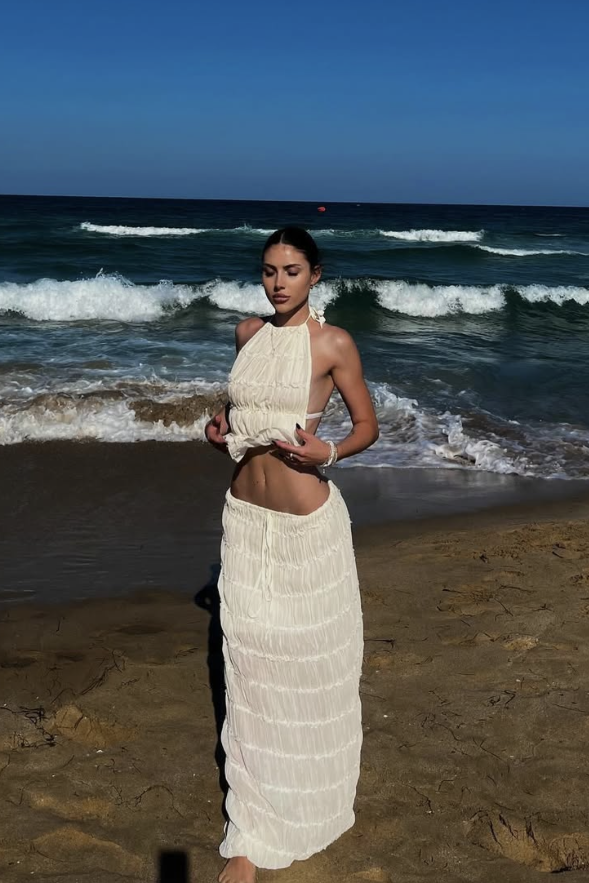 Chic Pleated Lace Halter Set