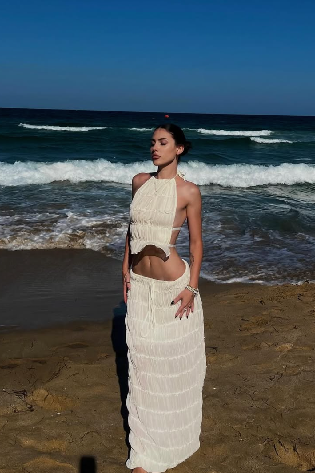 Chic Pleated Lace Halter Set