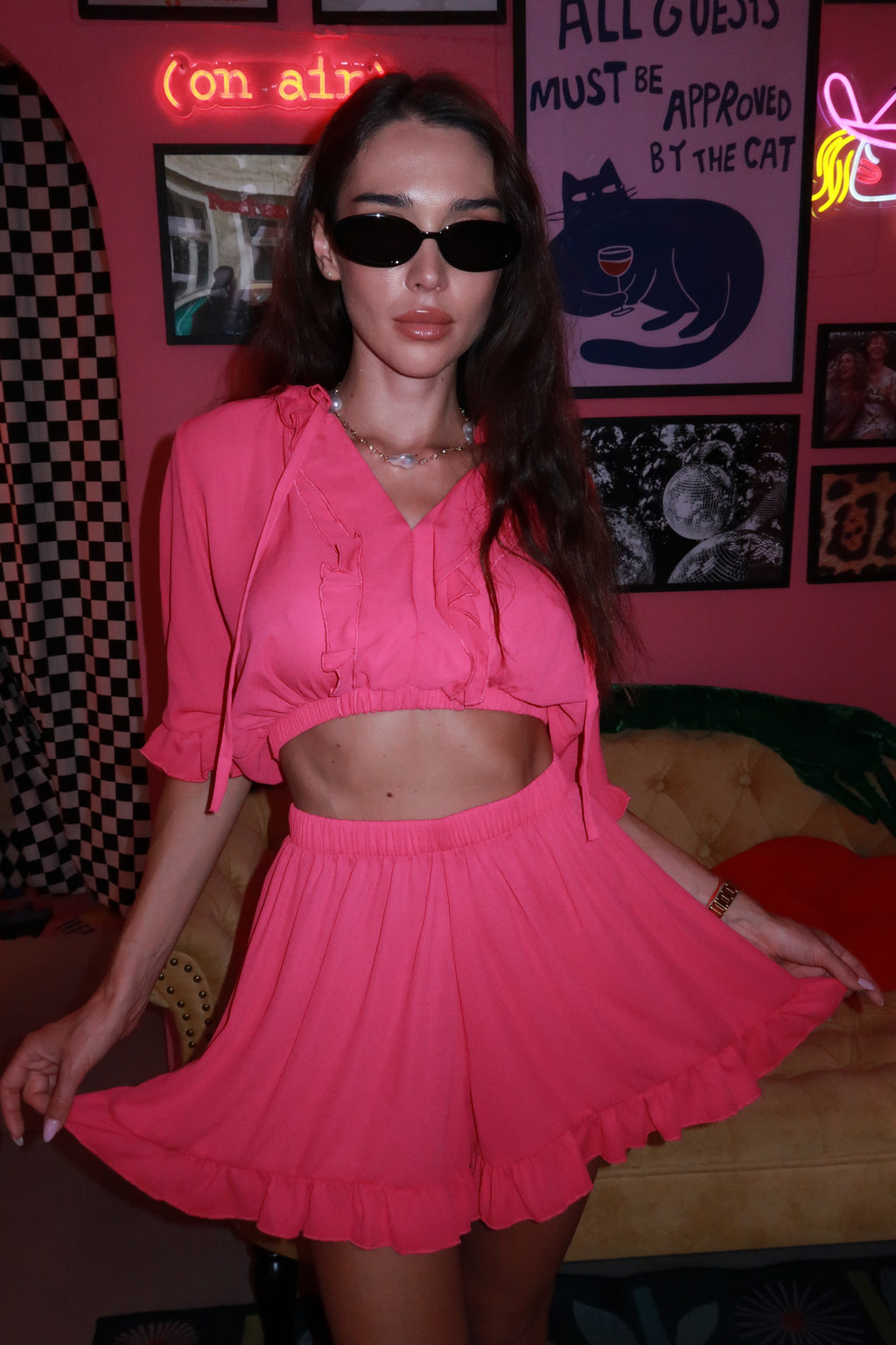 Pink Ruffle Top & Shorts Set