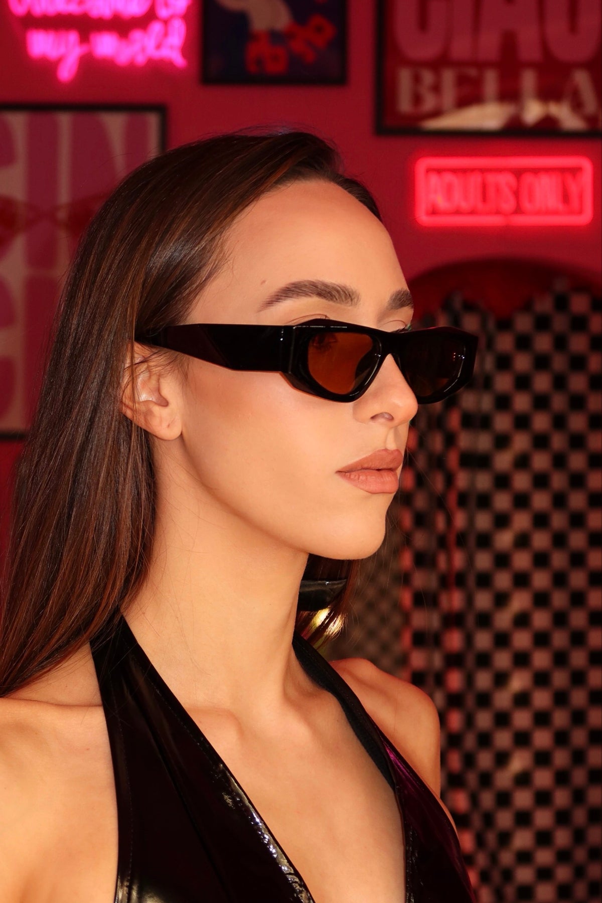 Black Retro Sunglasses with Amber Lenses
