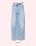 Light blue jeans on a pink background