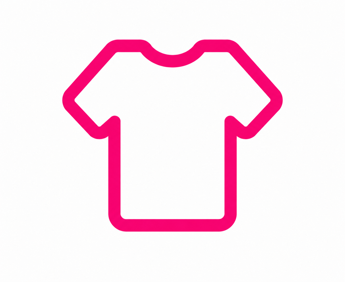 Outline of a t-shirt with a pink border on a white background