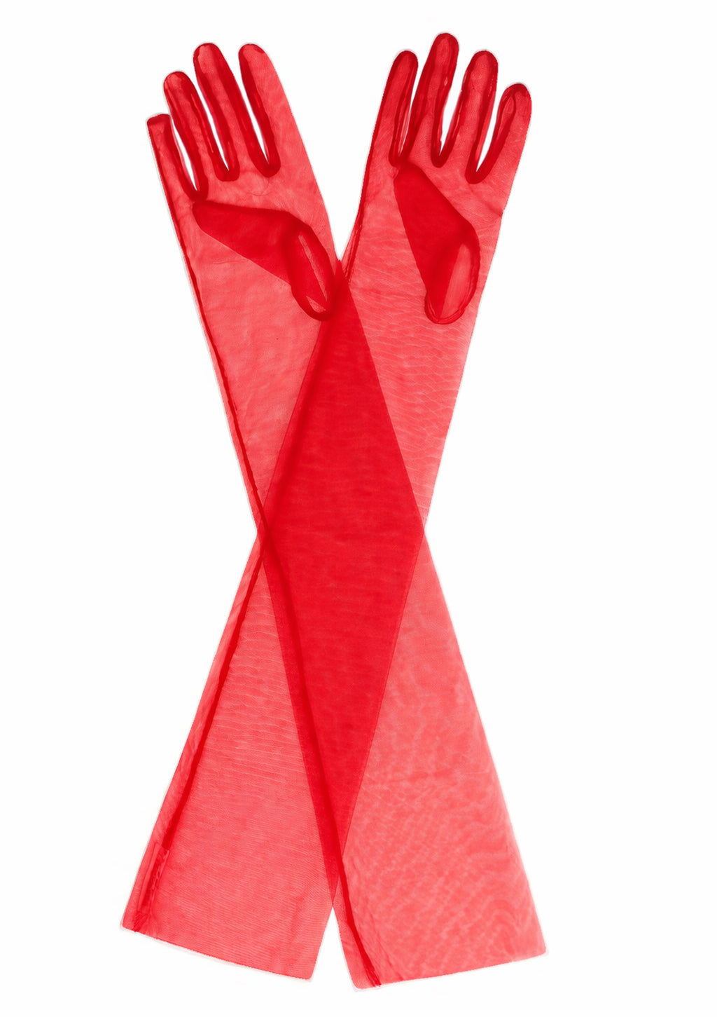 Pair of red mesh gloves on a white background